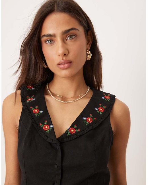 Nobody's Child Black Penny Embroidered Collar Crop Top