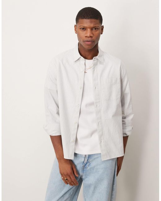 Abercrombie & Fitch – langärmliges cropped-leinenhemd in White für Herren