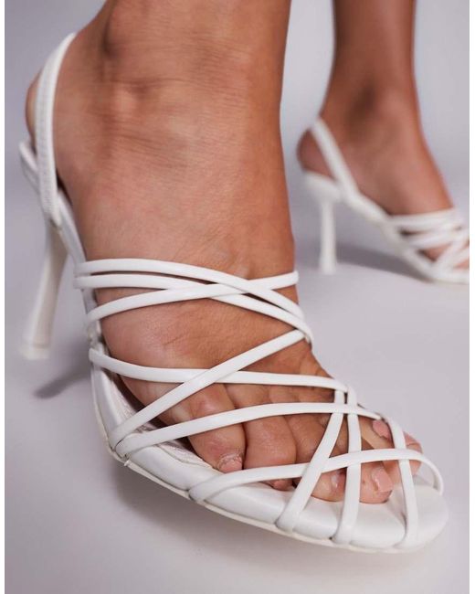 Public Desire White Scarlett Multi Strap Heeled Mule Sandal