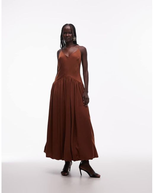 ASOS Brown Bias Cut Midaxi Dress With Bubble Skirt