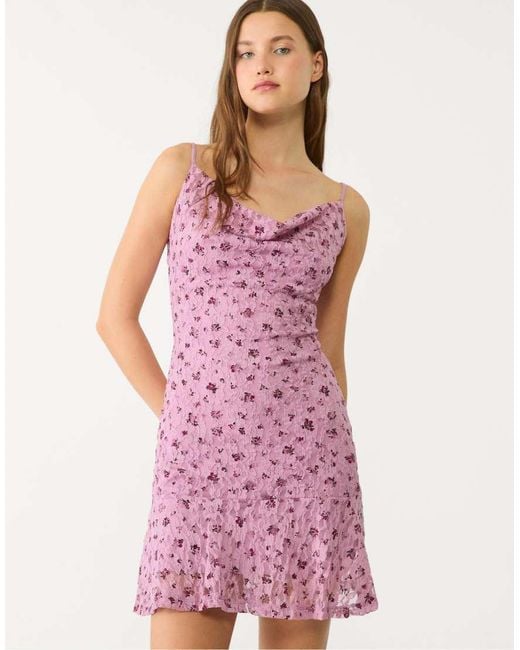 Stradivarius Pink Short Lace Dress With Straps
