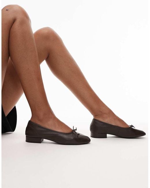 Mango Brown Leather Heeled Ballet Flat