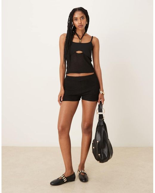 ASOS Black Co-Ord Crochet Halter Neck Detail Top With Bead Detail