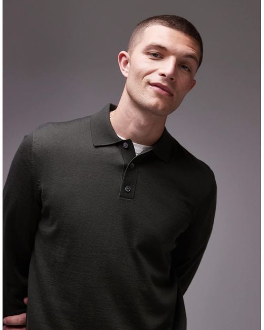 ARKET Gray Merino Wool Knitted Long Sleeve Polo Shirt for men