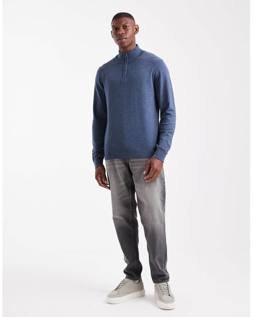 Pull en maille à col zippé - chiné Threadbare pour homme en coloris Blue