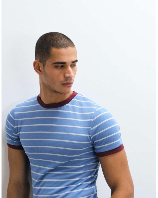 ASOS Blue Slim Ringer T-shirt for men