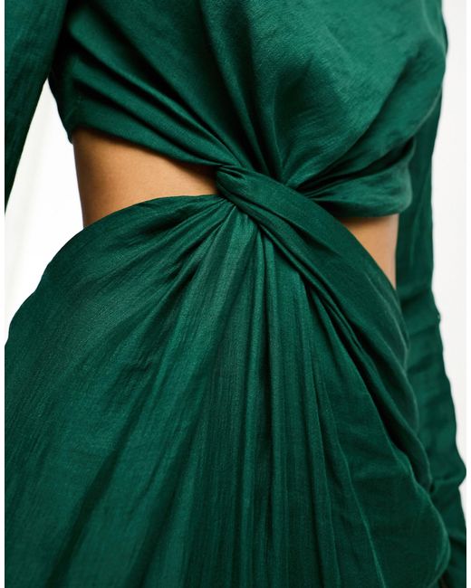ASOS Green Twist Waist Maxi Dress With High Neck