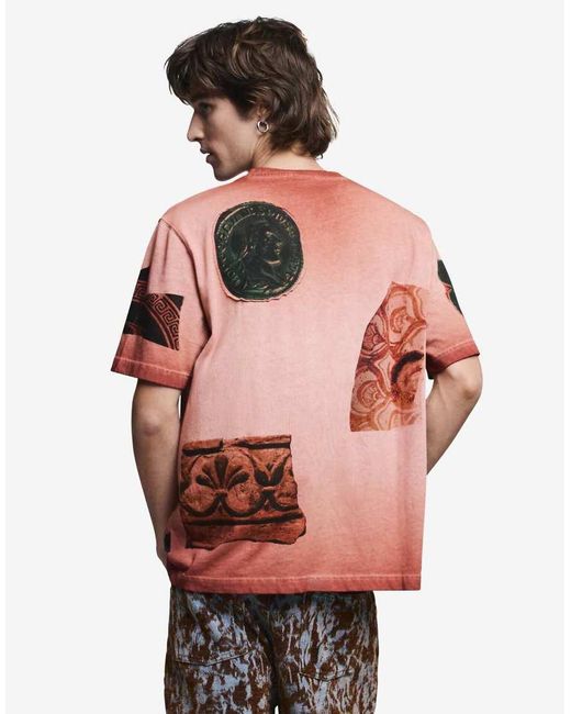 Desigual Orange Short-Sleeved Patchwork T-Shirt for men