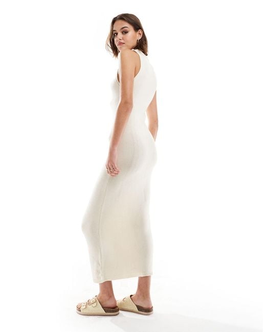 Mango White Sleeveless Knitted Midi Dress