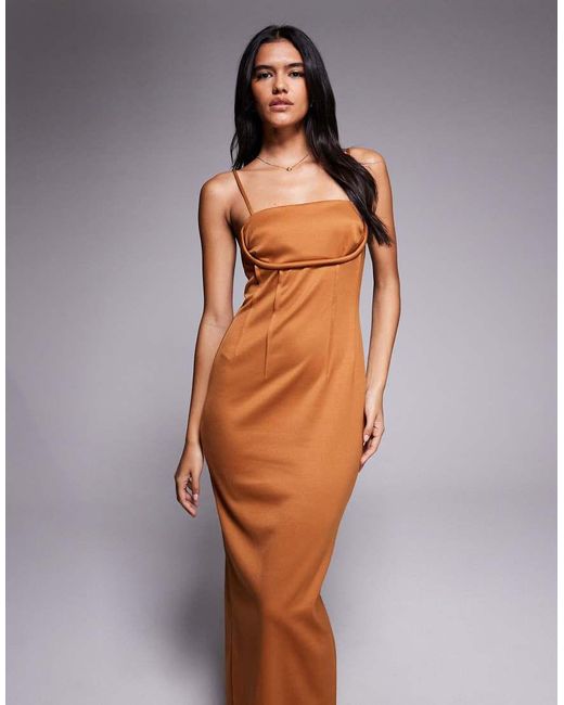 ASOS Gray Structured Pencil Midi Dress With Exposed Seaming And Corset Detail