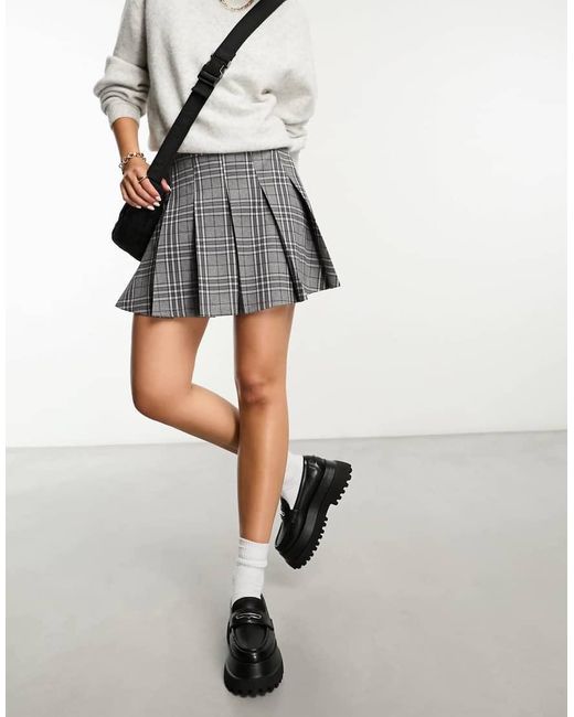 ASOS Gray Pleated Mini Kilt Skirt With Buckle