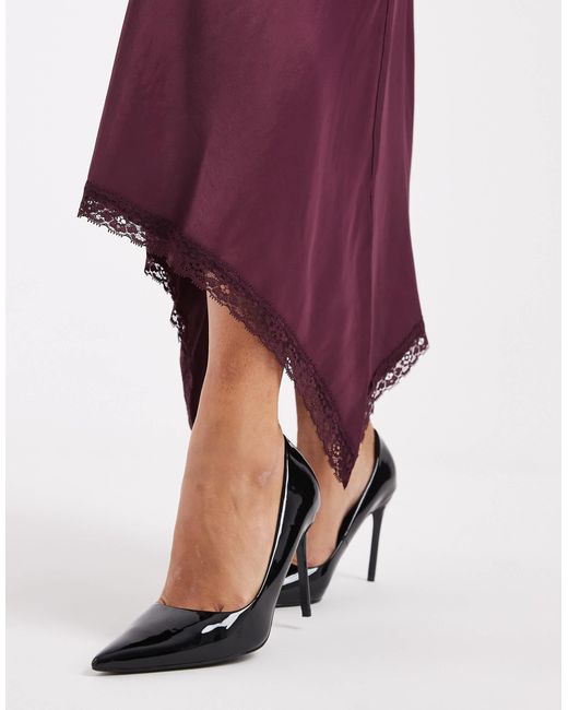 Miss Selfridge Purple Satin Hanky Hem Midi Skirt