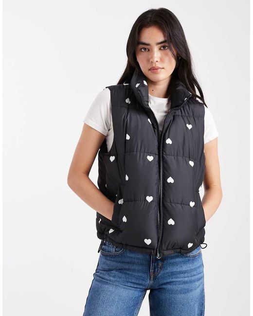 Hollister Black Heart Pattern Puffer Vest