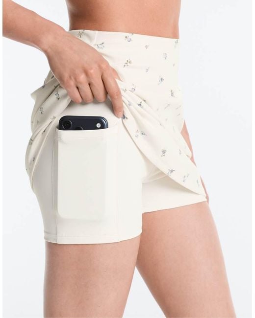 Oysho White Evermove High Rise Floral Print Short Skirt