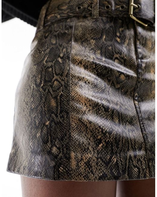 Mango Brown Snake Print Leather Look Skirt