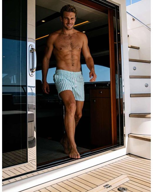 Apreslife Blue Stripe Swim Shorts for men