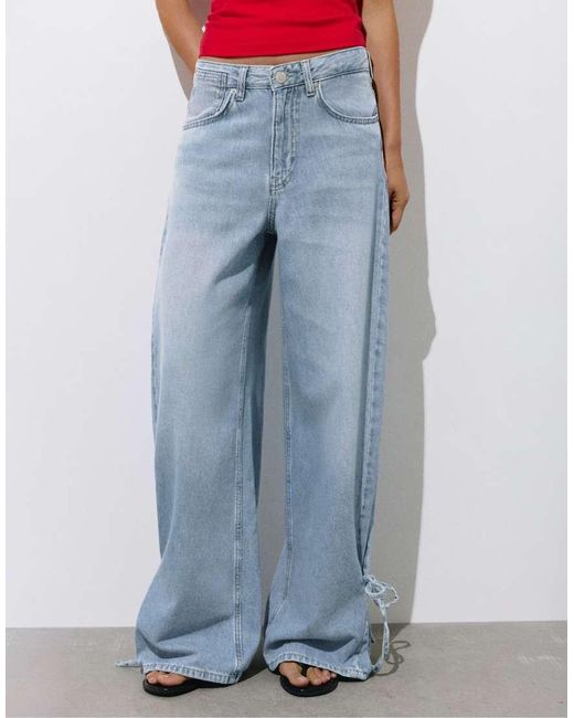 Pull&Bear Blue Wide-leg Jeans With Bows
