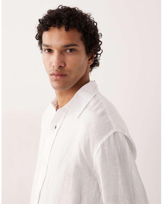 Abercrombie & Fitch White Long Sleeve Linen Shirt for men
