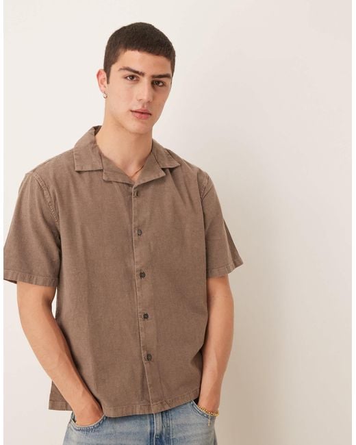 Abercrombie & Fitch – kurzärmliges leinenhemd in Brown für Herren