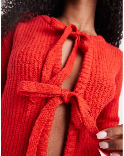 Wednesday's Girl Red Tie Detail Cardigan