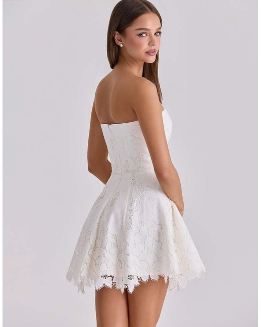 House Of Cb White Jemima Strapless Custom Lace Broderie Anglaise Mini Dress