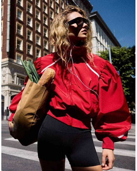 Bershka Red Gathe Jacket With Contrast Piping