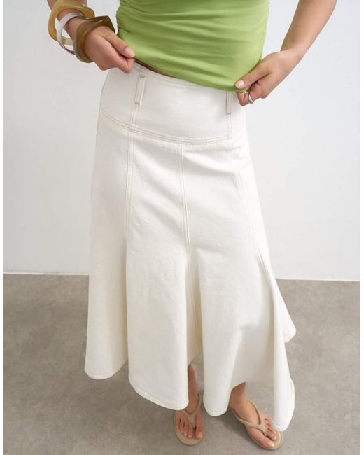 TOPSHOP White Denim Fit And Flare Midaxi Skirt