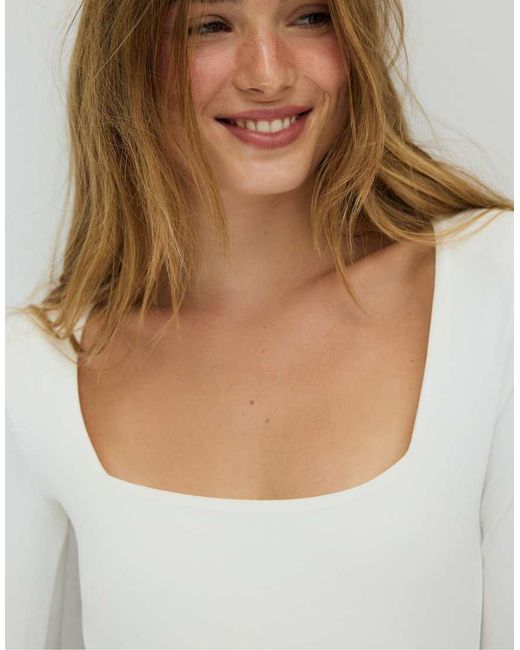 Stradivarius Black Polyamide Bodysuit With Square Neckline