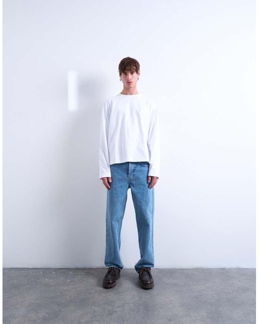 Topman White Cropped Fit Long Sleeve T-shirt for men
