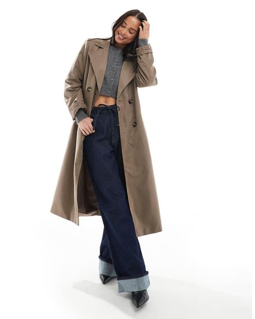 Pieces Brown Belted Trench Coat