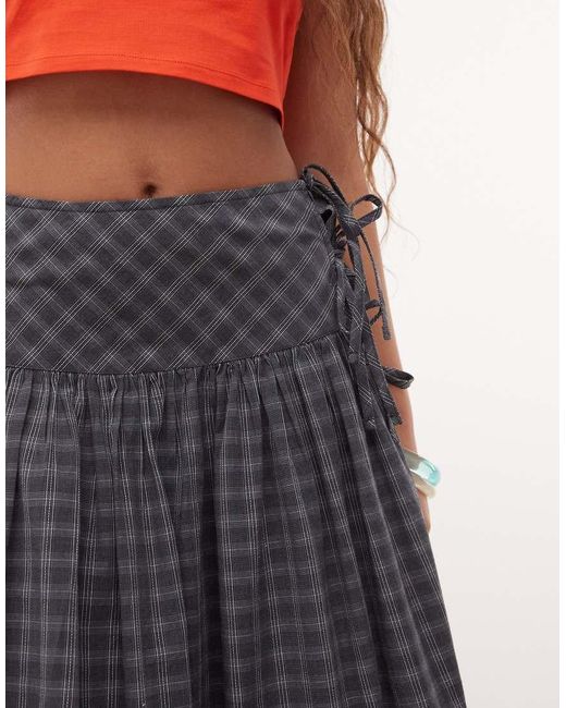 Falda Larga Gris A Cuadros Con Cintura Baja De Collusion de color Multicolor