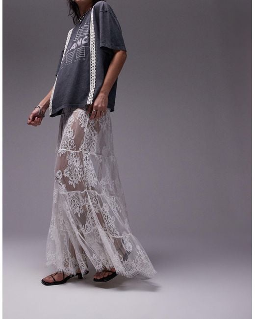 TOPSHOP Gray Full Skirted Lace Maxi