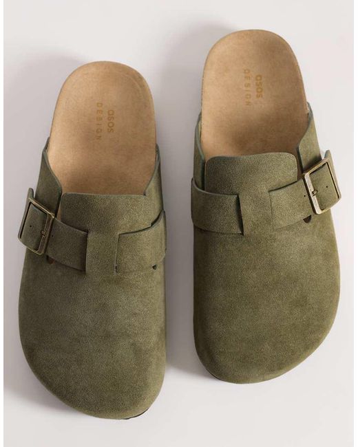 ASOS Green Mule Sandals With Cork Sole Sage Bonded Suede for men