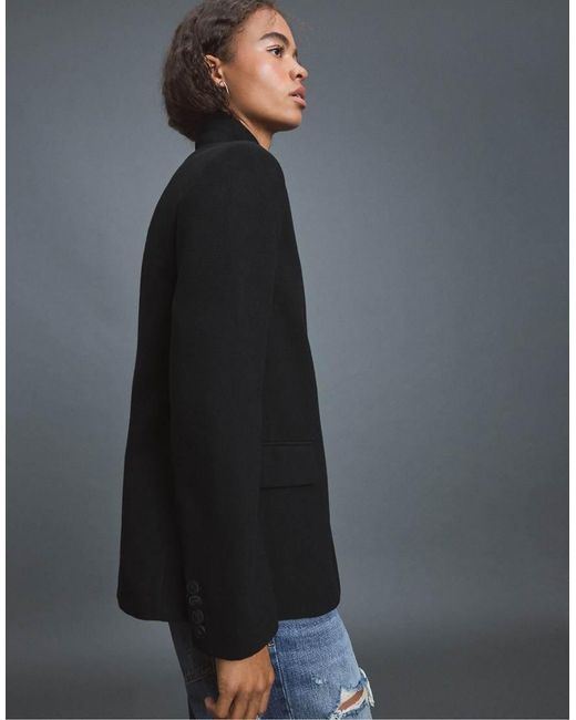 Stradivarius Blue Asymmetric Wool-Blend Blazer