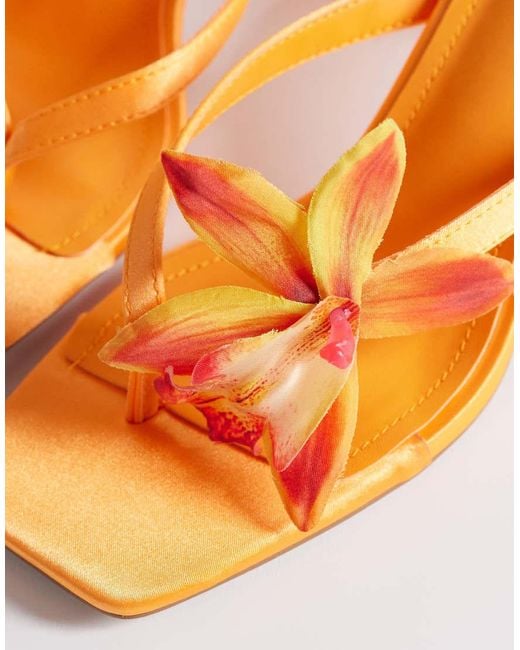 SIMMI Orange Simmi London Ruby Kitten Heel Sandals With Flower