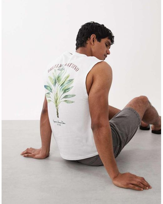 Jack & Jones Green Palm Leaf Back Print Singlet for men