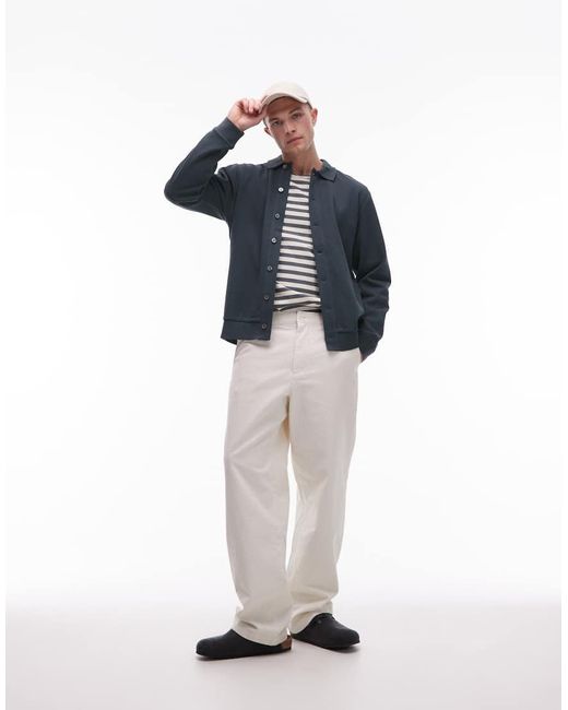 ARKET Blue Textured Jersey Cardigan With Polo Collar for men