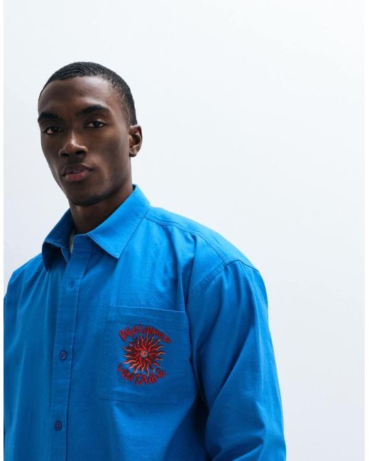 Reclaimed Vintage Blue Oversized Relaxed Shirt With Logo for men