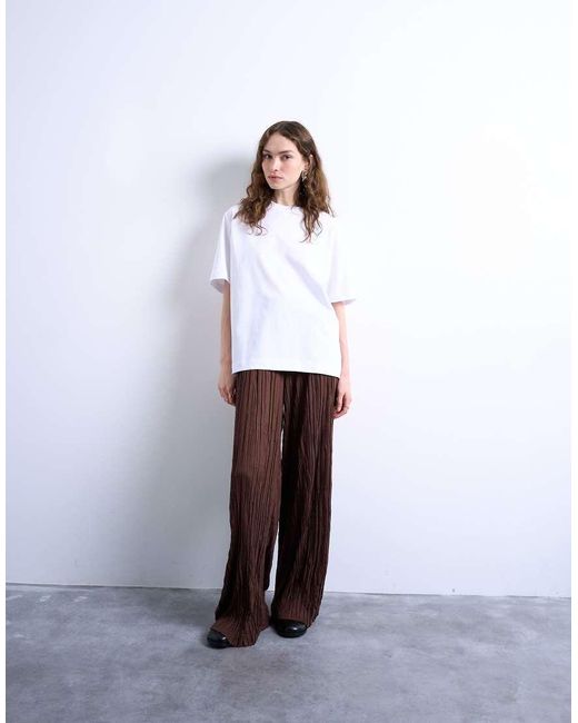 TOPSHOP White Crinkle Wide Leg Trousers