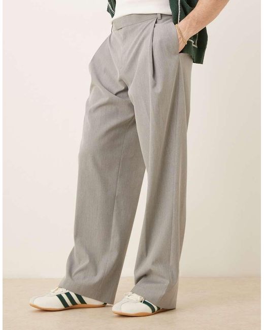 ASOS Nette Broek Met Wijde Pijpen En Plooien Aan De Voorkant in het Natural voor heren