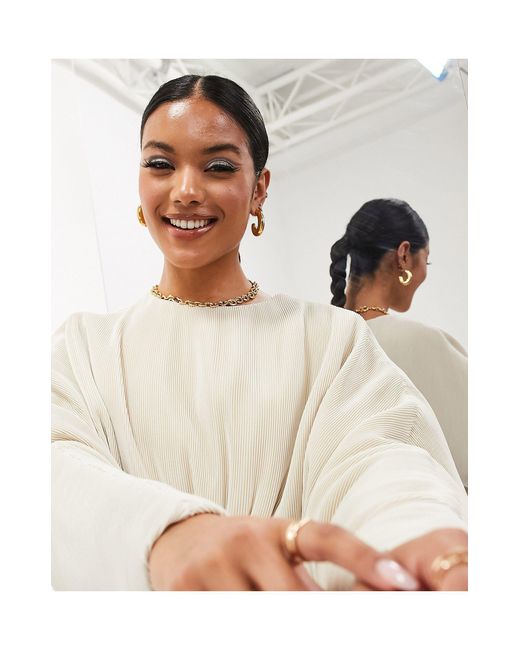 ASOS Plisse Blouson Long Sleeve Top in Natural Lyst