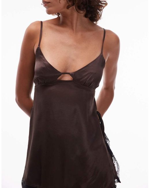 ASOS Brown Satin Lace Trim Longline Cami Top