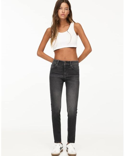 Pull&Bear Gray Mid-Rise Skinny Jeans