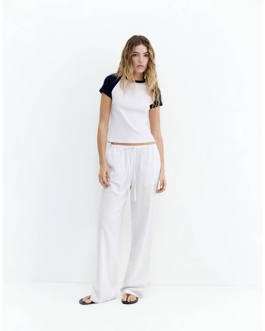 Pull&Bear White – hose aus leinenmix
