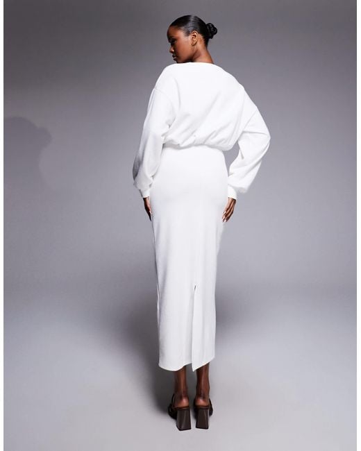 ASOS White Supersoft Cinched Waist Long Sleeve Maxi Dress
