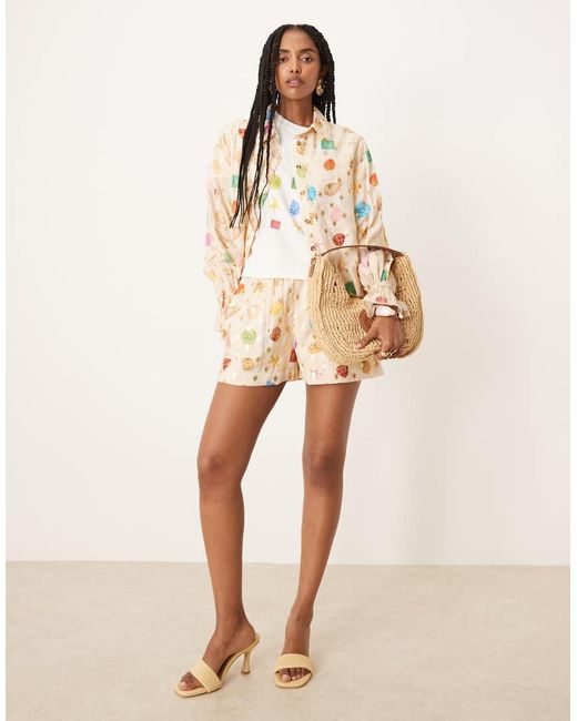 Never Fully Dressed Natural Multi-colour Shell Print Shirt Co-ord