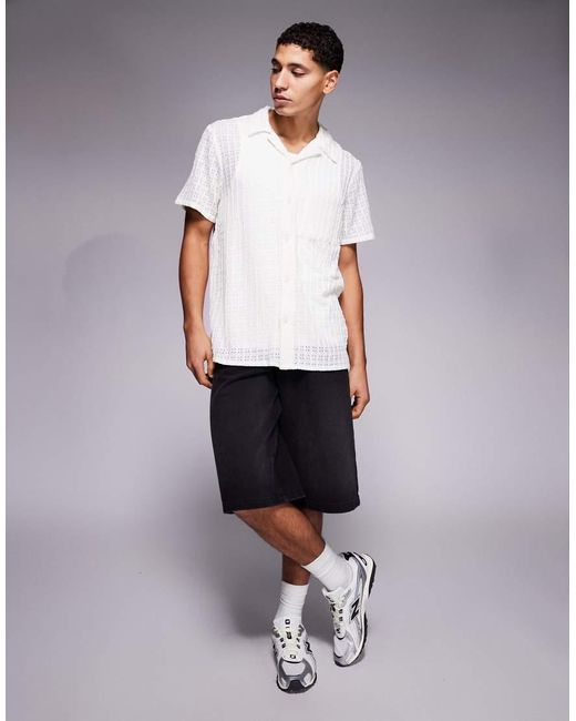 South Beach White Textured Camp Collar Beach Shirt for men