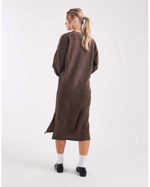 Vero Moda Brown Soft Rib Knit V Neck Midi Dress