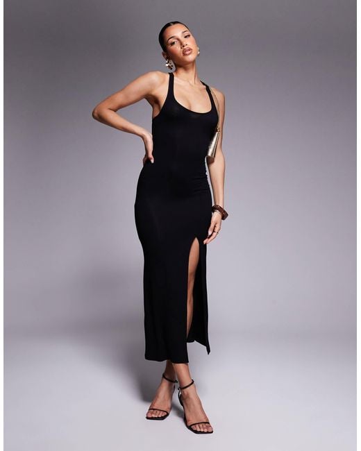 Robe mi-longue à encolure dégagée et dos nageur froncé ASOS en coloris Blue
