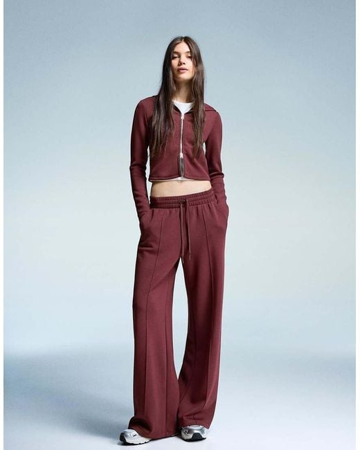 Bershka Red Zip Up Modal Blend Hoodie